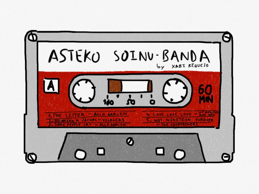 Kasete baten marrazkia. "Asteko soinu banda" dio.